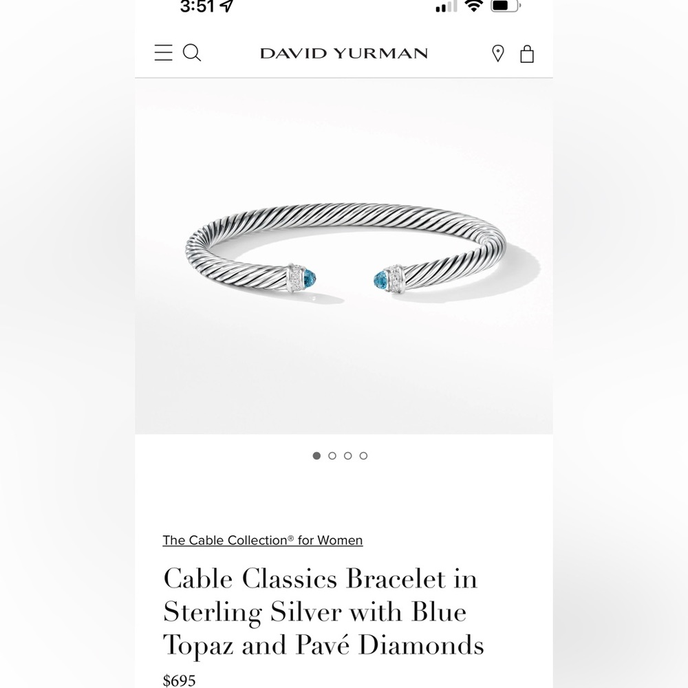 David Yurman, 5MM, Blue Topaz Classic Cable LIKE NEW